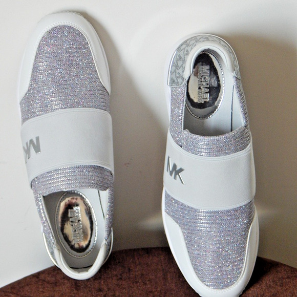 Michael Kors Felix Trainer Silver Rainbow Glitter Wedge Sneaker Shoe 8.5 M NIB - Picture 7 of 11